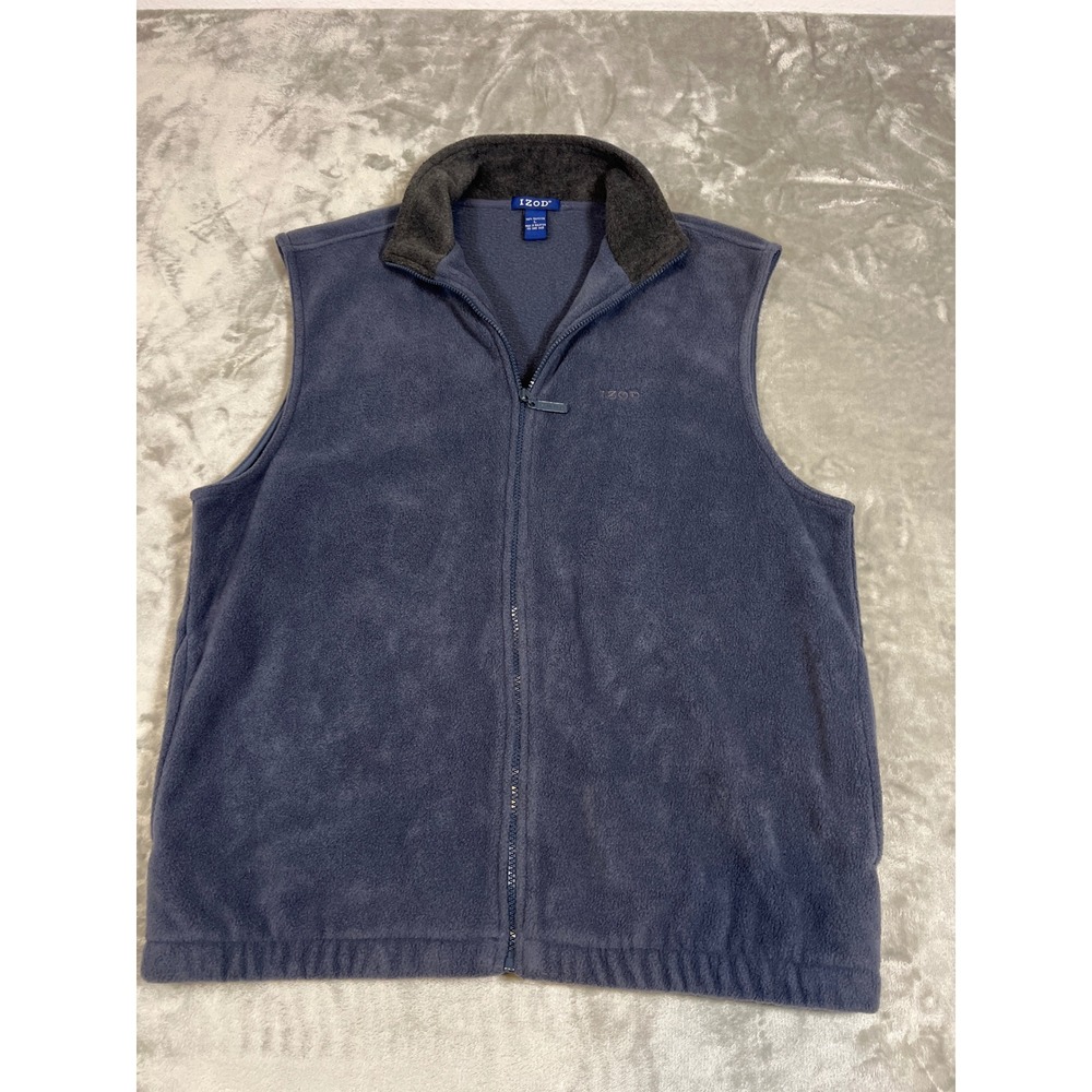 IZOD Mens‎ Fleece Vest- Blue Full Zip Mock Neck Sleeveless Jacket Layer-Large